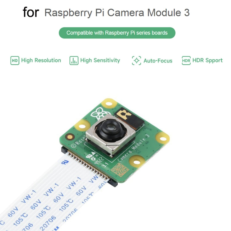 Waveshare For Raspberry Pi Camera Module 3, High Resolution, Auto-Focus 12MP, IMX708, 75° FOV, 23943 - Raspberry Pi Accessories by buy2fix | Online Shopping UK | buy2fix