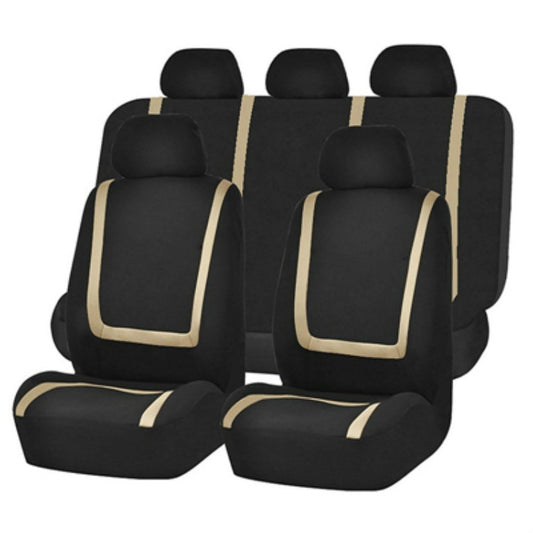 Universal Car Seat Cover Polyester Fabric Automobile Seat Covers Car Seat Cover Vehicle Seat Protector Interior Accessories 9pcs Set Beige by buy2fix