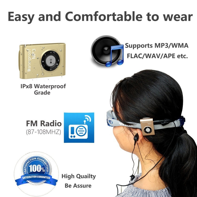 C26 IPX8 Waterproof Swimming Diving Sports MP3 Music Player with Clip & Earphone, Support FM, Memory:8GB(Blue) - MP3 Player by buy2fix | Online Shopping UK | buy2fix