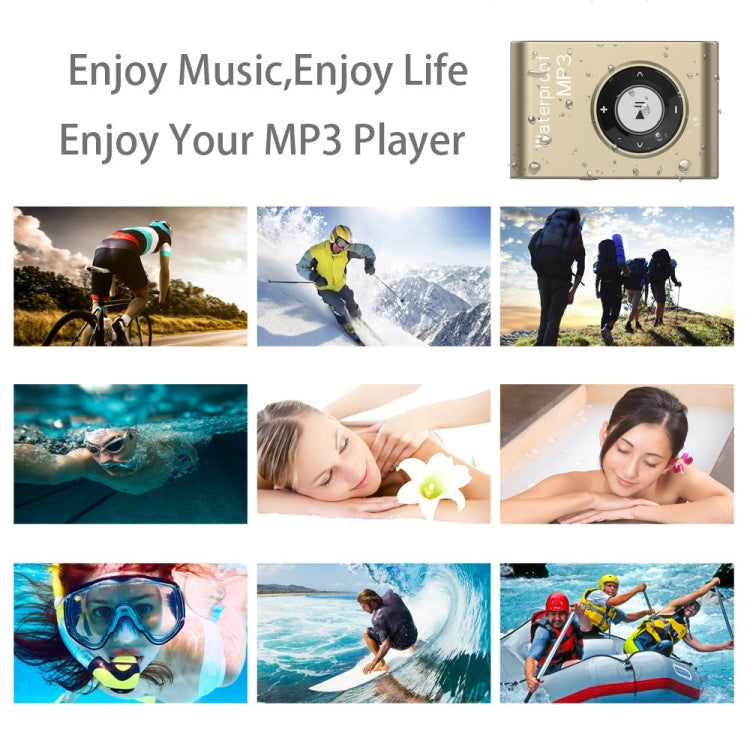 C26 IPX8 Waterproof Swimming Diving Sports MP3 Music Player with Clip & Earphone, Support FM, Memory:8GB(Gold) - MP3 Player by buy2fix | Online Shopping UK | buy2fix