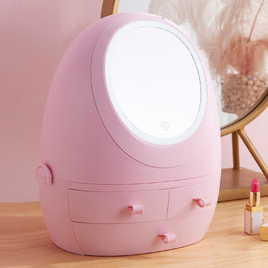 Desktop Dustproof Portable Cosmetic Storage Box With Mirror, Colour: Pink Single Mirror by buy2fix