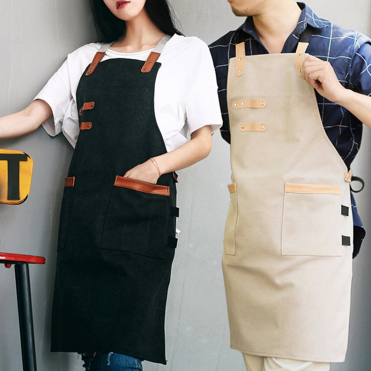 Washed Canvas Apron Chef Cafe Shop BBQ Hairdresser Aprons(Black) - Aprons & Caps by buy2fix | Online Shopping UK | buy2fix