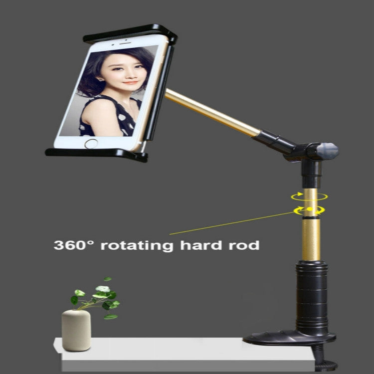 360 Degree Rotation Lazy Mount Folding Long Arm Phone Stand Holder for 4-14 Inch Tablet & Phone(Black Gold) - Lazy Bracket by buy2fix | Online Shopping UK | buy2fix