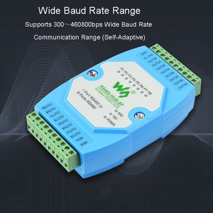 Waveshare RS485-HUB-8P Industrial-grade Isolated 8-ch RS485 Hub, Rail-mount Support, Wide Baud Rate Range - Transmitters & Receivers Module by Waveshare | Online Shopping UK | buy2fix