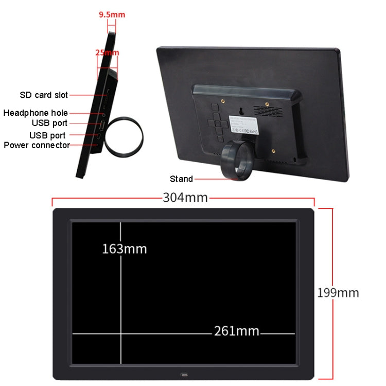 DPF-1201 12 inch 1280x800 Resolution Wall Mounted Advertising Machine LCD Electronic Photo Frame, Plug:AU Plug(Black) - 11-15 inch by buy2fix | Online Shopping UK | buy2fix