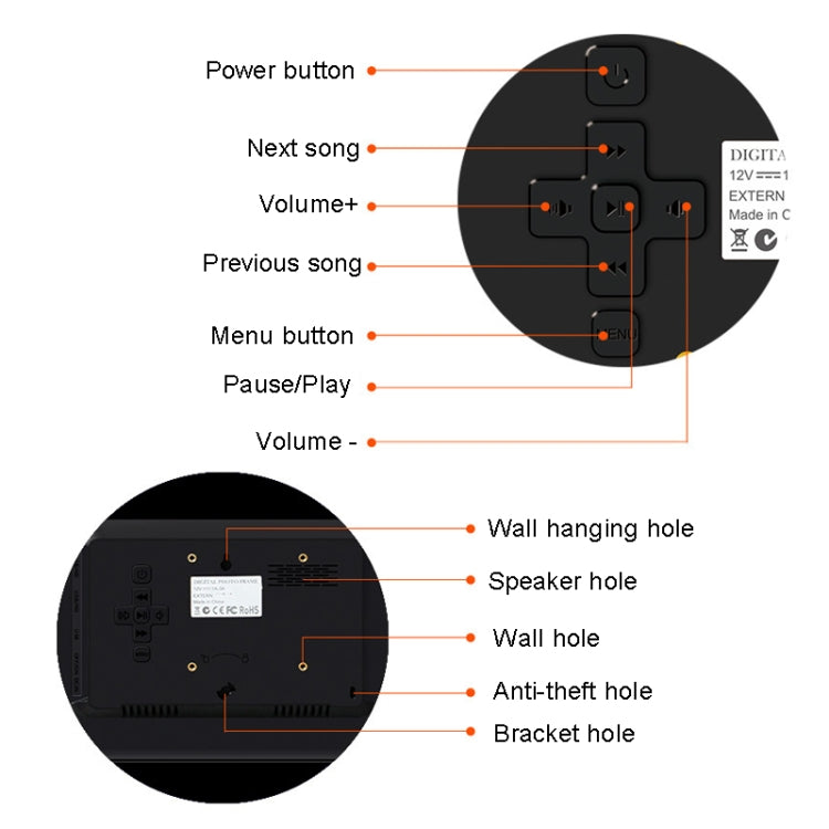 DPF-1201 12 inch 1280x800 Resolution Wall Mounted Advertising Machine LCD Electronic Photo Frame, Plug:AU Plug(Black) - 11-15 inch by buy2fix | Online Shopping UK | buy2fix