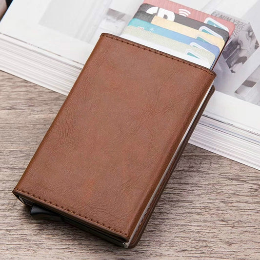 Magnetic RFID Bag Multifunctional Aluminum Automatic Pop-up Credit Card Package(Brown) by buy2fix