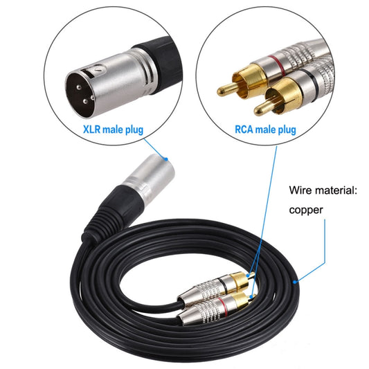 XLR Male To 2RCA Male Plug Stereo Audio Cable, Length:, Length:1m by buy2fix