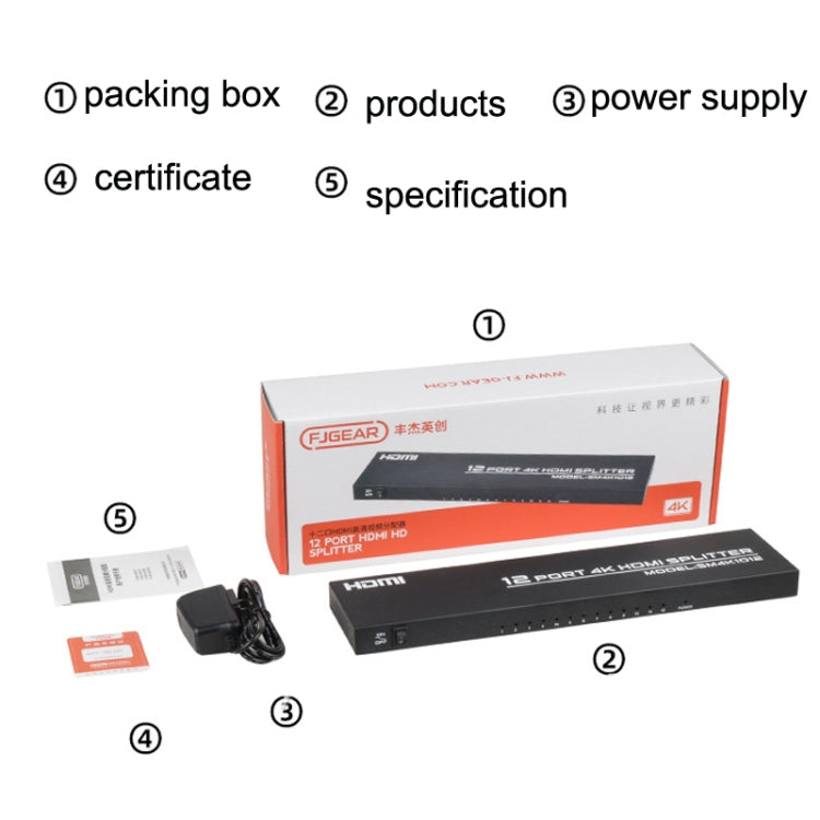FJGEAR FJ-SM1012 1 In 12 Out 30HZ HDMI 4K HD Audio And Video Splitter, Plug Type:EU Plug by FJGEAR