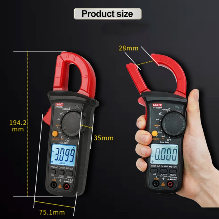 UNI-T UT200B+ 600A Digital Clamp Multimeter AC/DC Voltage Detector Frequency Resistance Tester - Digital Multimeter by UNI-T | Online Shopping UK | buy2fix