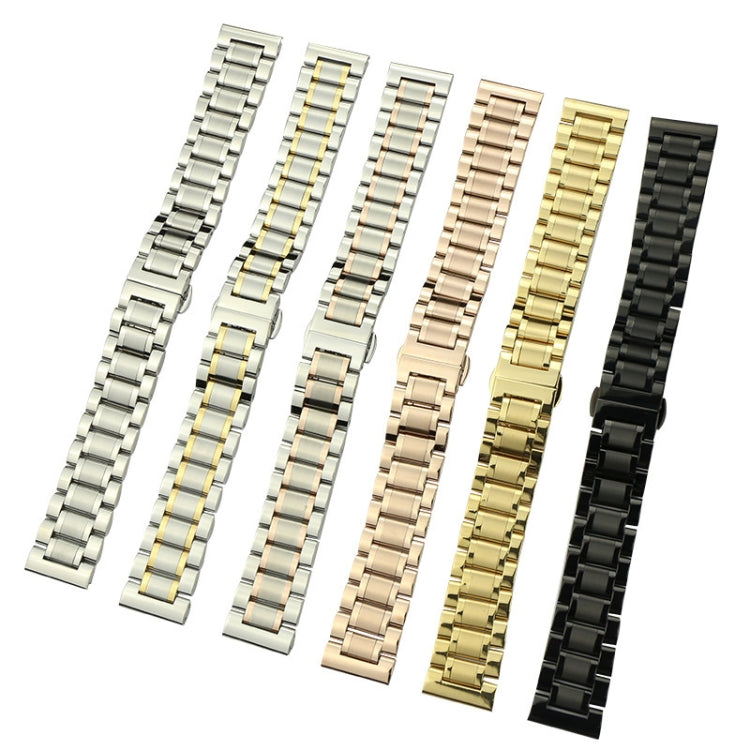 17mm Steel Bracelet Butterfly Buckle Five Beads Unisex Stainless Steel Solid Watch Strap, Color:Silver - Watch Bands by buy2fix | Online Shopping UK | buy2fix