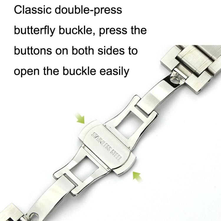 17mm Steel Bracelet Butterfly Buckle Five Beads Unisex Stainless Steel Solid Watch Strap, Color:Silver - Watch Bands by buy2fix | Online Shopping UK | buy2fix