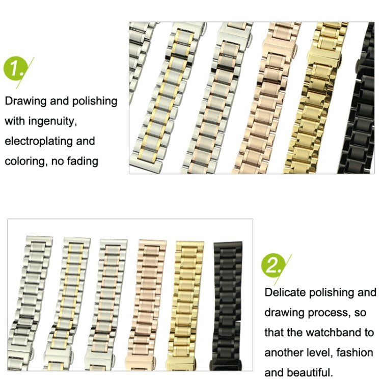 17mm Steel Bracelet Butterfly Buckle Five Beads Unisex Stainless Steel Solid Watch Strap, Color:Silver - Watch Bands by buy2fix | Online Shopping UK | buy2fix
