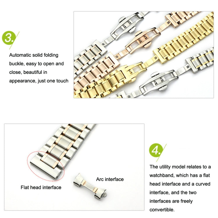 18mm Steel Bracelet Butterfly Buckle Five Beads Unisex Stainless Steel Solid Watch Strap, Color:Silver - Watch Bands by buy2fix | Online Shopping UK | buy2fix