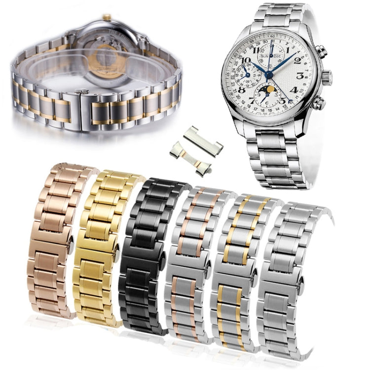 20mm Steel Bracelet Butterfly Buckle Five Beads Unisex Stainless Steel Solid Watch Strap, Color:Silver by buy2fix