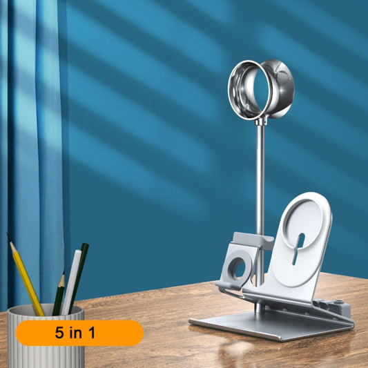 Oatsbasf 5 in 1 Multi-Function Earphone Storage Bracket Wireless Charging Base Bracket(Silver) by Oatsbasf