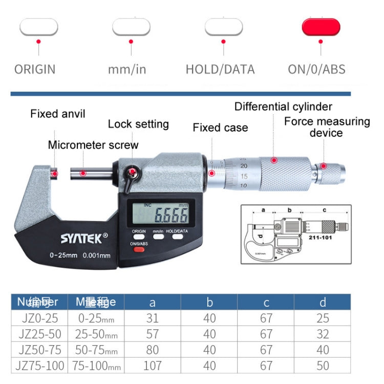 Digital Display Outer Diameter Micrometer 0.001mm High Precision Electronic Spiral Micrometer Thickness Gauge, Model:25-50mm - Coating Thickness Gauge by buy2fix | Online Shopping UK | buy2fix
