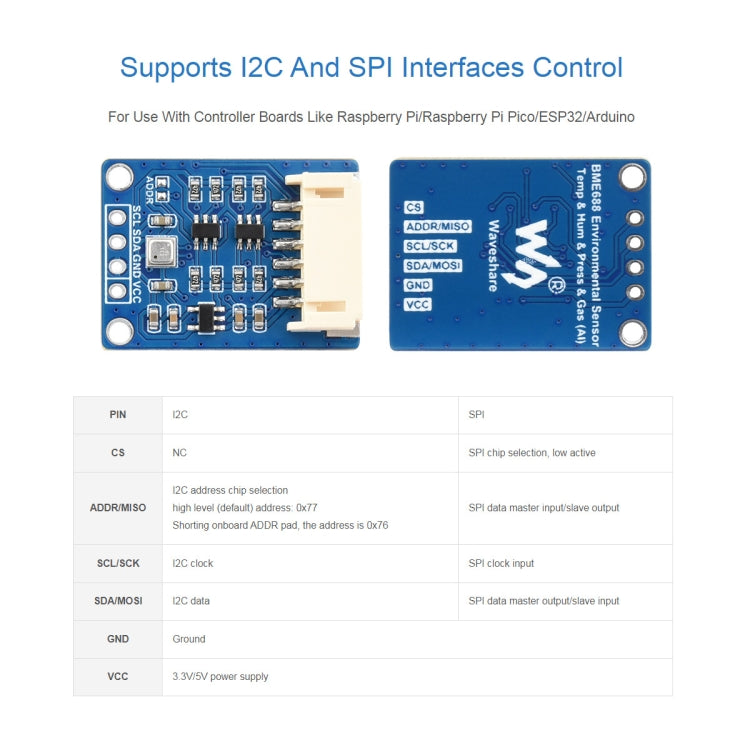 Waveshare BME680 Environmental Sensor Supports Temperature / Humidity / Barometric Pressure / Gas Detection - Sensor Module by Waveshare | Online Shopping UK | buy2fix