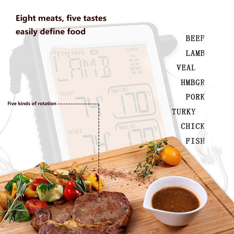 CH-212 Dual Probe Color Screen Smart Alarm Grill Kitchen Thermometer, Color:Colorful Backlight - Cooking Thermometers by buy2fix | Online Shopping UK | buy2fix