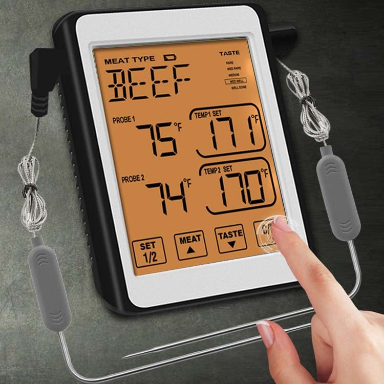 CH-212 Dual Probe Color Screen Smart Alarm Grill Kitchen Thermometer, Color:Colorful Backlight - Cooking Thermometers by buy2fix | Online Shopping UK | buy2fix