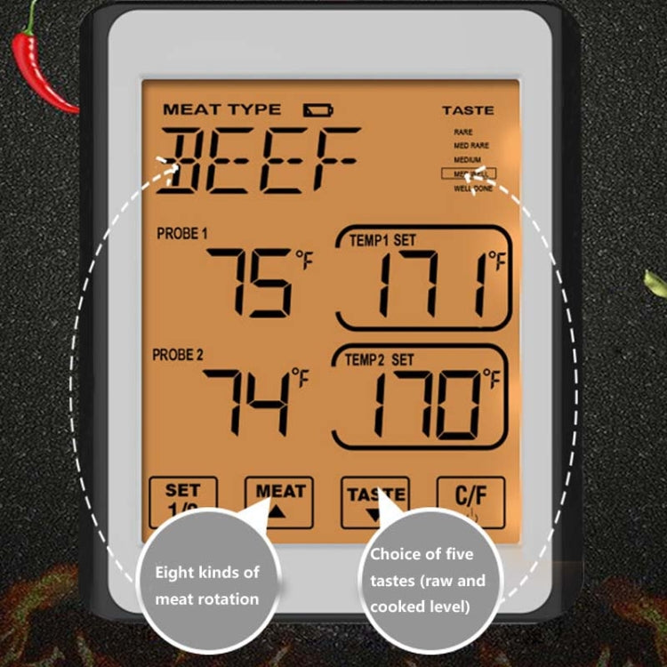 CH-212 Dual Probe Color Screen Smart Alarm Grill Kitchen Thermometer, Color:Colorful Backlight - Cooking Thermometers by buy2fix | Online Shopping UK | buy2fix