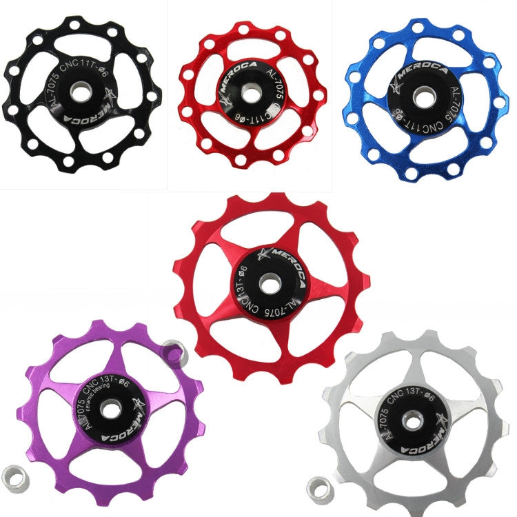 MEROCA Metal Bearings Mountain Bike Road Bike Rear Derailleur Guide Wheel 11T/13T Guide Wheel, Specification:13T, Color:Red by buy2fix