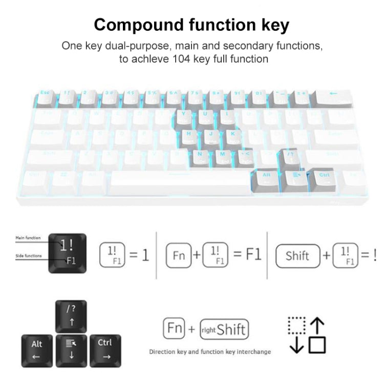 RK61 61 Keys Bluetooth / 2.4G Wireless / USB Wired Three Modes Tablet Mobile Gaming Mechanical Keyboard, Cable Length: 1.5m, Style:Green Shaft(White) - Wired Keyboard by buy2fix | Online Shopping UK | buy2fix