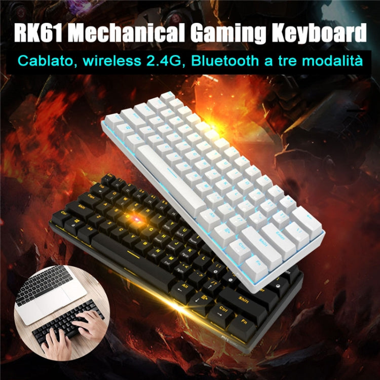RK61 61 Keys Bluetooth / 2.4G Wireless / USB Wired Three Modes Tablet Mobile Gaming Mechanical Keyboard, Cable Length: 1.5m, Style:Red Shaft(Black) - Wired Keyboard by buy2fix | Online Shopping UK | buy2fix