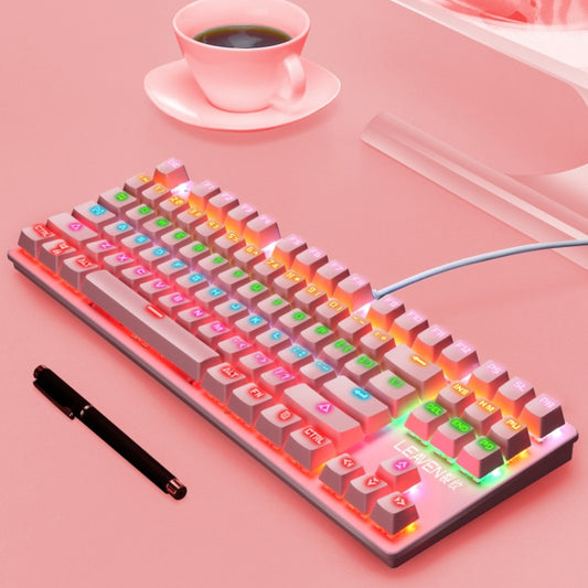 LEAVEN K550 87 Keys Green Shaft Gaming Athletic Office Notebook Punk Mechanical Keyboard, Cable Length: 1.8m(Pink) by buy2fix