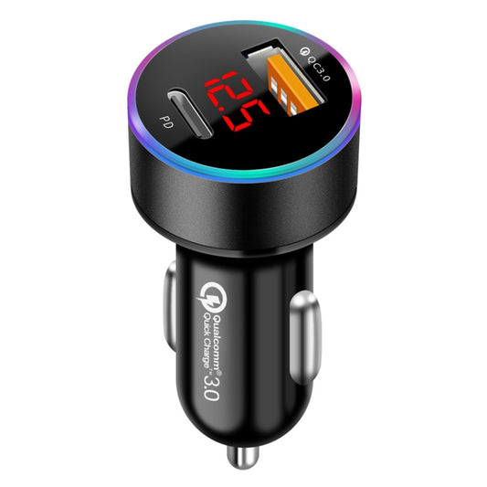 Aluminum Alloy Digital Display PD+QC3.0 Car Charger Multifunctional Car Charger(Elegant Black) by buy2fix