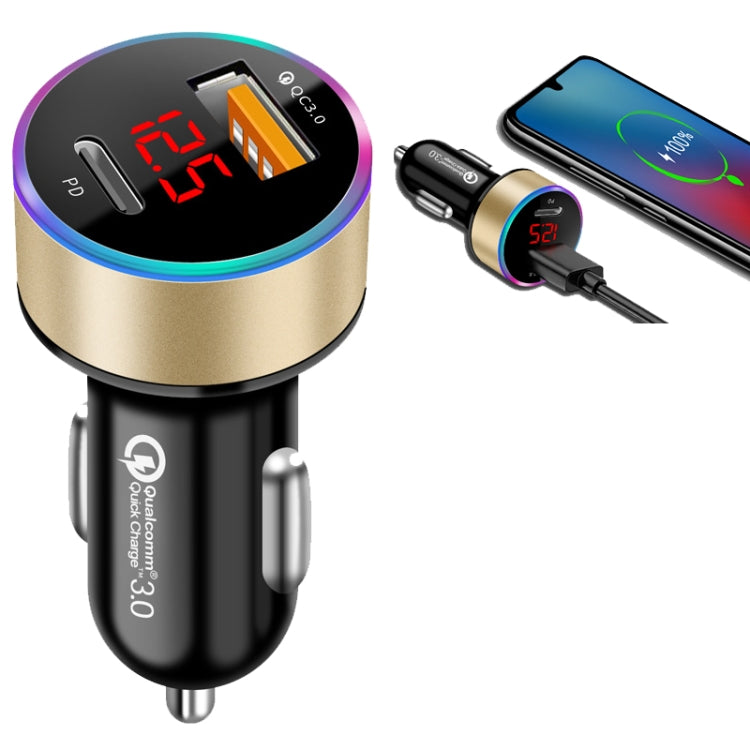Aluminum Alloy Digital Display PD+QC3.0 Car Charger Multifunctional Car Charger( Gold) - Car Charger by buy2fix | Online Shopping UK | buy2fix
