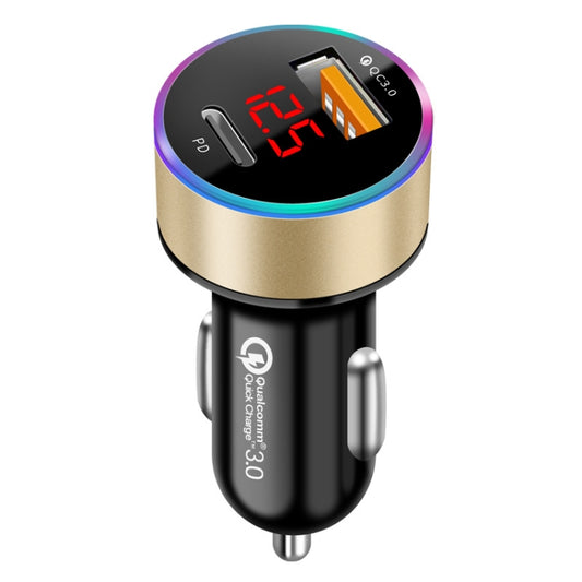 Aluminum Alloy Digital Display PD+QC3.0 Car Charger Multifunctional Car Charger( Gold) by buy2fix