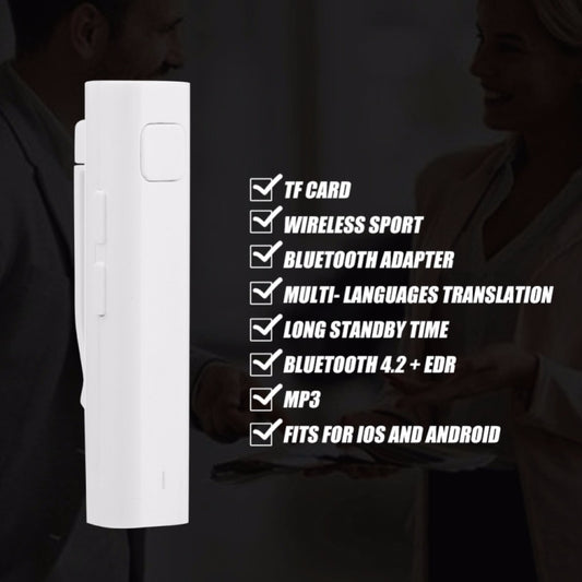 Bluetooth Receiver Smart Headphone Voice Translator 26 Multi-language Travel Business TF Card Voice Text Interpreter Earphone(White) by buy2fix