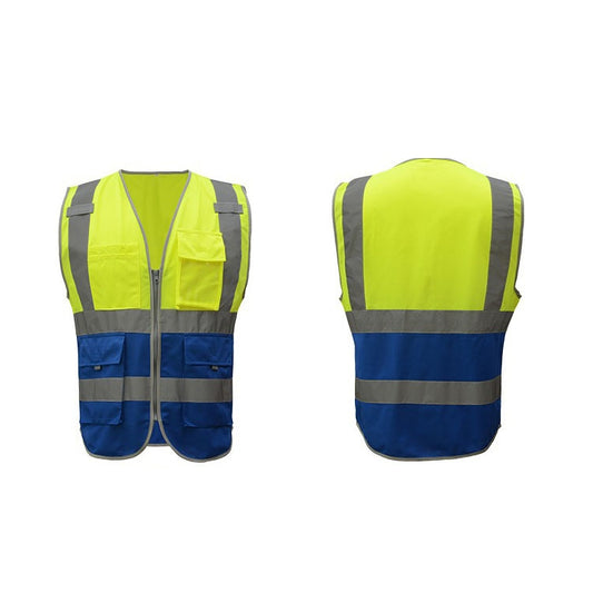 Multi-pockets Safety Vest Reflective Workwear Clothing, Size:XL-Chest 124cm(Yellow Blue) by buy2fix