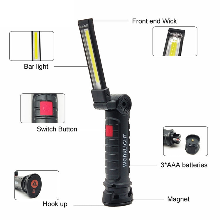 Handheld Movable Work Lights USB Charging Multi-functional and Folding Emergency COB LED Lights, Size:14.8 x 4.7cm(Black) - Camping Lighting by buy2fix | Online Shopping UK | buy2fix