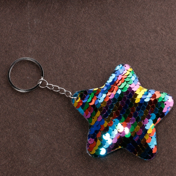 2 PCS Cute Chaveiro Star Keychain Glitter Pompom Sequins Key Chain Gifts for Women Llaveros Mujer Car Bag Accessories Key Ring(Colorful) by buy2fix