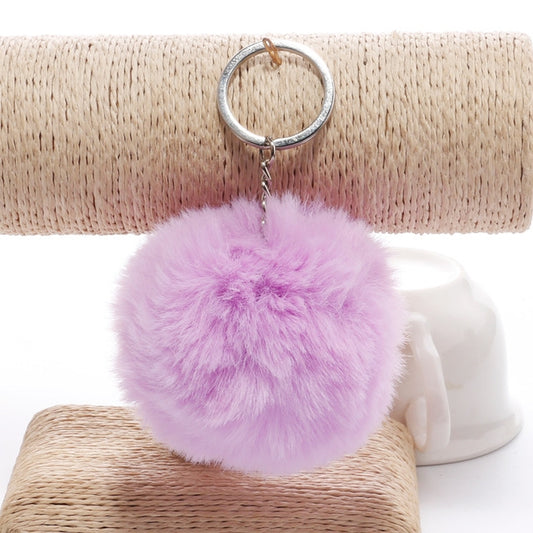 Simple Key Chain Fur Ball Pompon Keychain Pompom Artificial Rabbit Fur Animal Keychains for Woman Car Bag Key Rings(light purple) by KOOROL