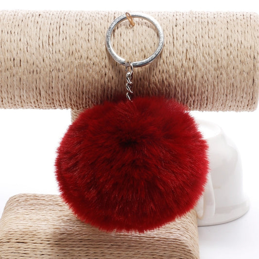 Simple Key Chain Fur Ball Pompon Keychain Pompom Artificial Rabbit Fur Animal Keychains for Woman Car Bag Key Rings(wine red) by KOOROL