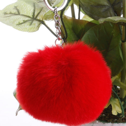 Simple Key Chain Fur Ball Pompon Keychain Pompom Artificial Rabbit Fur Animal Keychains for Woman Car Bag Key Rings(red) by KOOROL