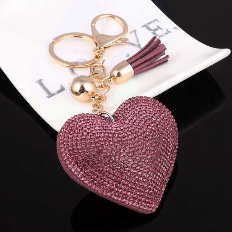 Heart Keychain Leather Tassel Gold Key Holder Metal Crystal Key Chain Keyring Charm Bag Auto Pendant Gift(purple) by buy2fix