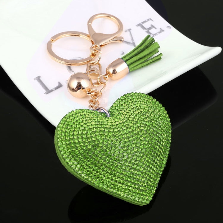 Heart Keychain Leather Tassel Gold Key Holder Metal Crystal Key Chain Keyring Charm Bag Auto Pendant Gift(green) by buy2fix