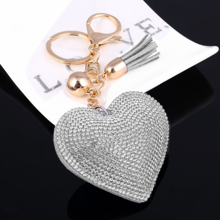 Heart Keychain Leather Tassel Gold Key Holder Metal Crystal Key Chain Keyring Charm Bag Auto Pendant Gift(silver white) by buy2fix