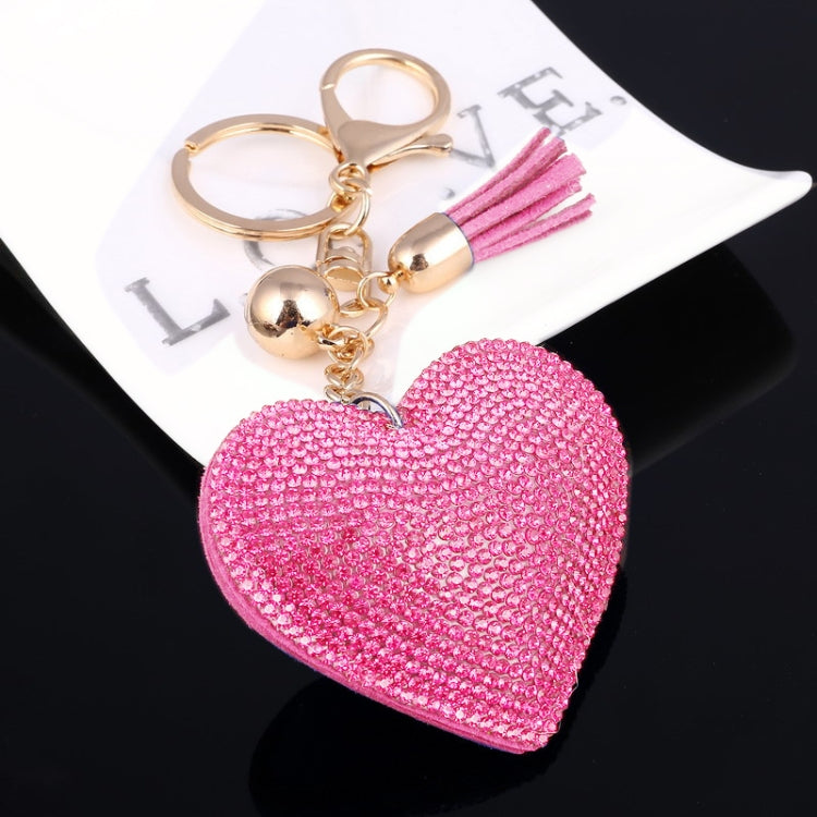 Heart Keychain Leather Tassel Gold Key Holder Metal Crystal Key Chain Keyring Charm Bag Auto Pendant Gift(watermelon red) by buy2fix