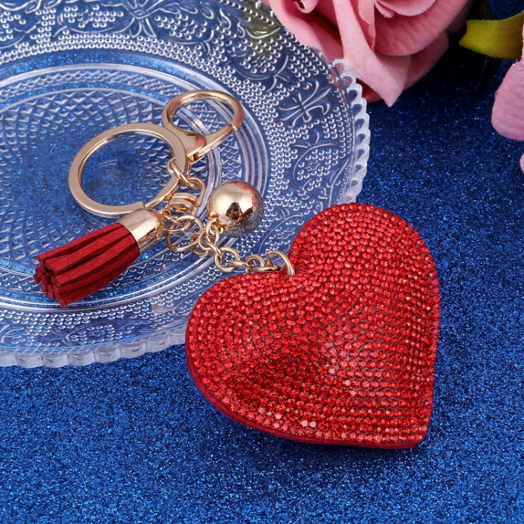 Heart Keychain Leather Tassel Gold Key Holder Metal Crystal Key Chain Keyring Charm Bag Auto Pendant Gift(red) by buy2fix