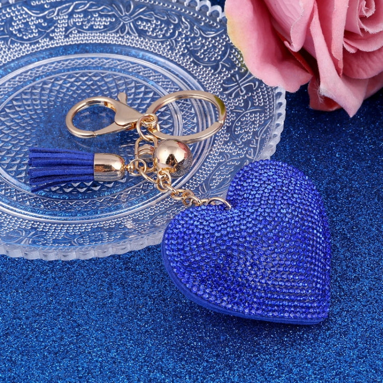 Heart Keychain Leather Tassel Gold Key Holder Metal Crystal Key Chain Keyring Charm Bag Auto Pendant Gift(blue) by buy2fix