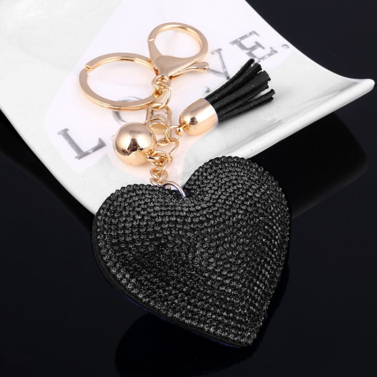Heart Keychain Leather Tassel Gold Key Holder Metal Crystal Key Chain Keyring Charm Bag Auto Pendant Gift(black) by buy2fix