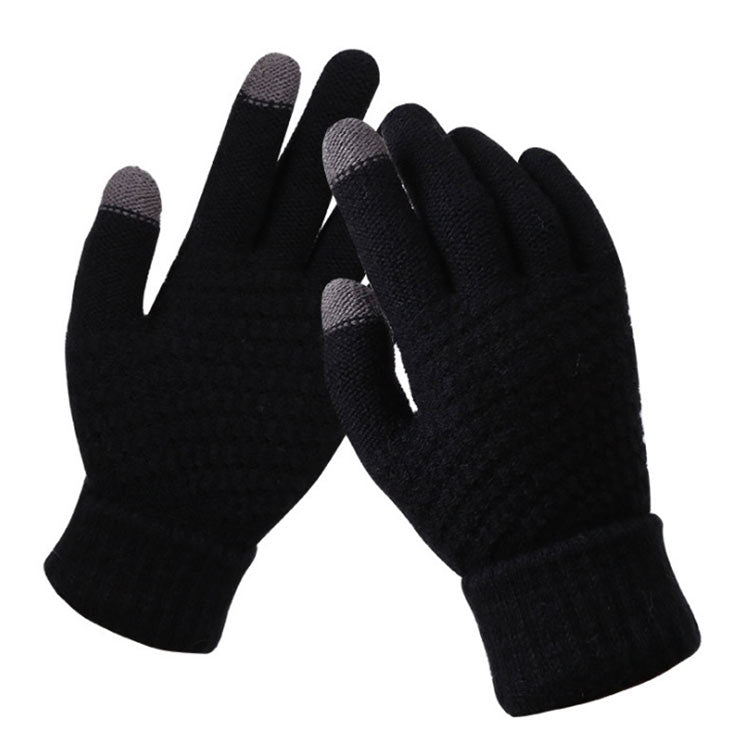Winter Touch Screen Gloves Women Men Warm Stretch Knit Mittens Imitation Wool Thicken Full Finger Gloves(Black) - Full Finger Gloves by buy2fix | Online Shopping UK | buy2fix