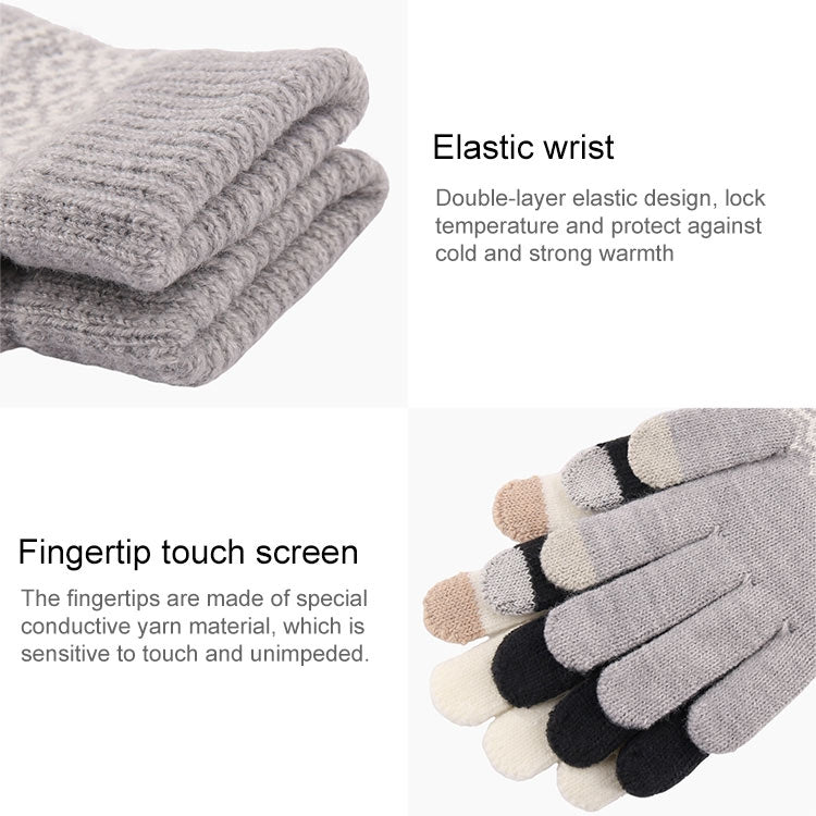 Winter Touch Screen Gloves Women Men Warm Stretch Knit Mittens Imitation Wool Thicken Full Finger Gloves(Black) - Full Finger Gloves by buy2fix | Online Shopping UK | buy2fix