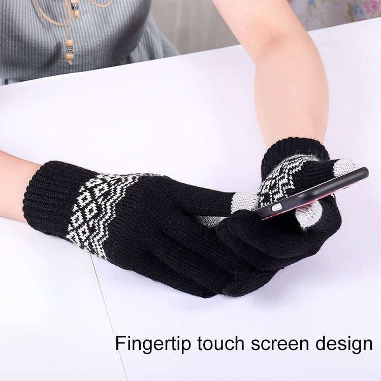 Winter Touch Screen Gloves Women Men Warm Stretch Knit Mittens Imitation Wool Thicken Full Finger Gloves(Black) - Full Finger Gloves by buy2fix | Online Shopping UK | buy2fix