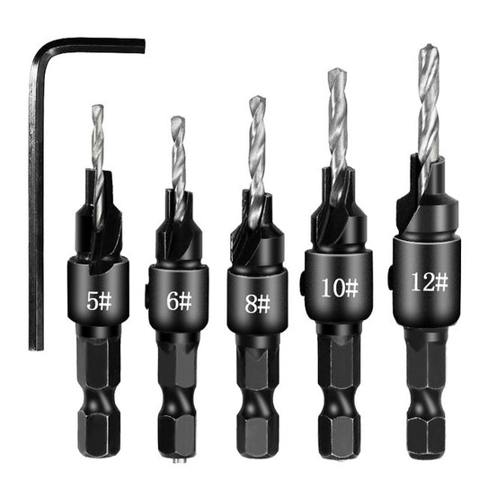 5 PCS/Set Countersink Woodworking Drill Bit Set Hexagon Screw Hardware Tool(Silver) - Drill & Drill Bits by buy2fix | Online Shopping UK | buy2fix